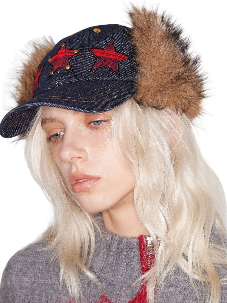 Detachable Fur Embroidered Baseball Cap