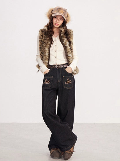 Faux-Fur Panel Vintage Sleeveless Vest