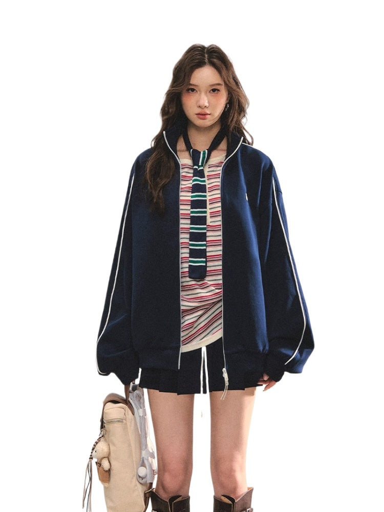 College Sports Zip-up Hoodie Cardigan