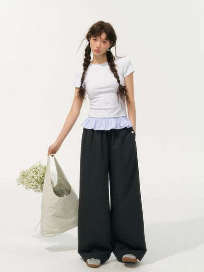 Fake Two-Piece Patchwork Puff Sleeve