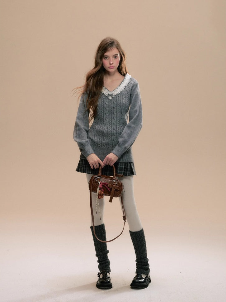 Gray V-Neck Sweater - CHINASQUAD