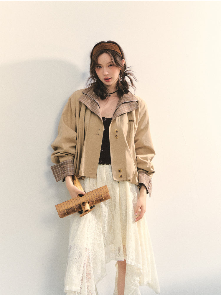 Beige Lace Irregular Hem Midi Skirt - CHINASQUAD