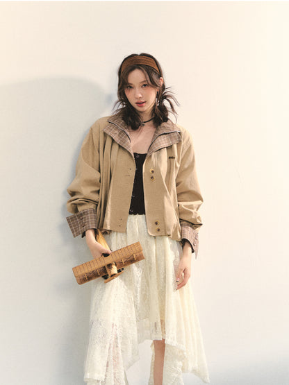 Beige Lace Irregular Hem Midi Skirt - CHINASQUAD