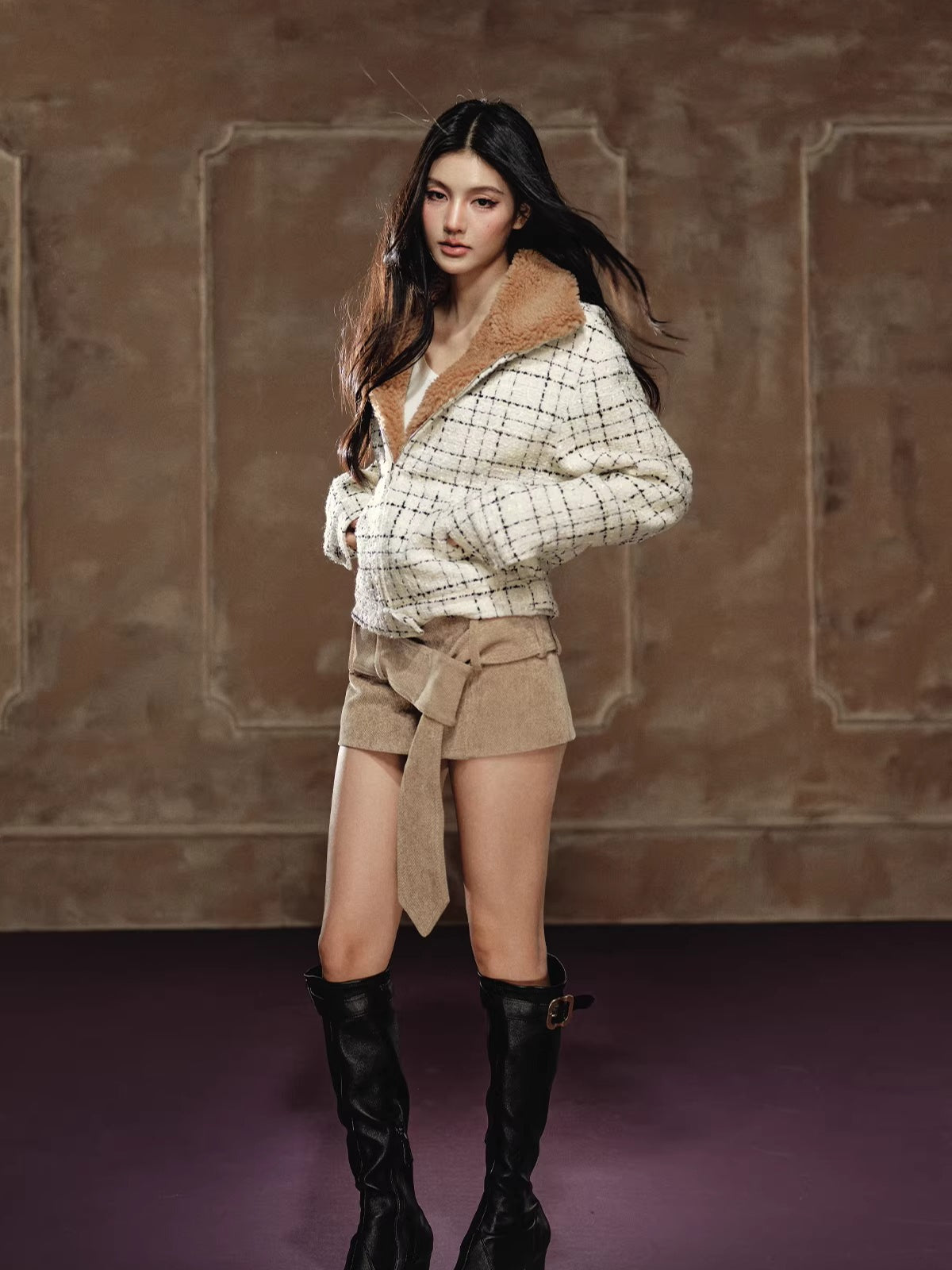 Faux Shearling Collar Wool-Blend Padded Jacket