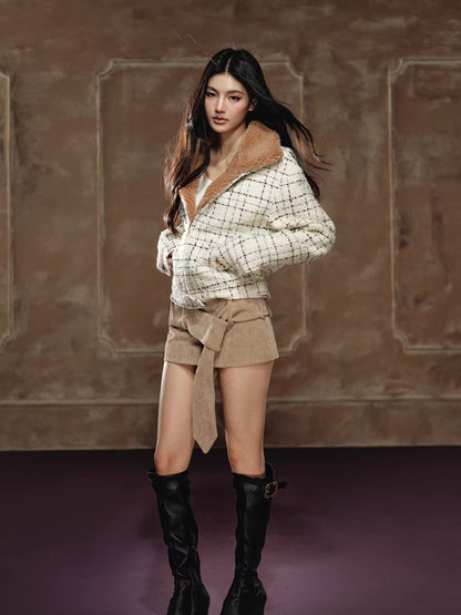 Faux Shearling Collar Wool-Blend Padded Jacket