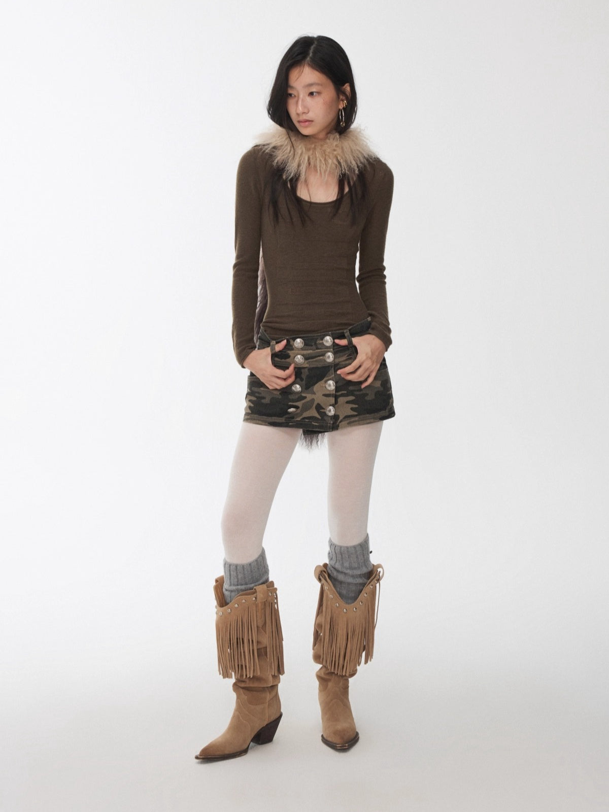 Washed Camo Double-Breasted Canvas Skort