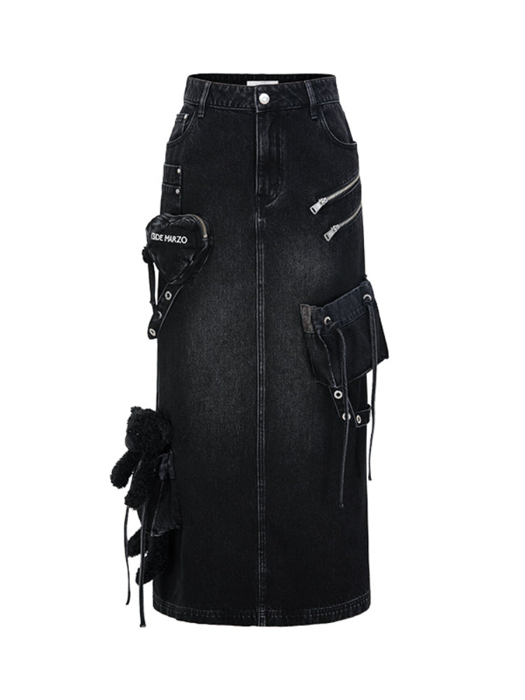 Zipper Utility Denim Skirt