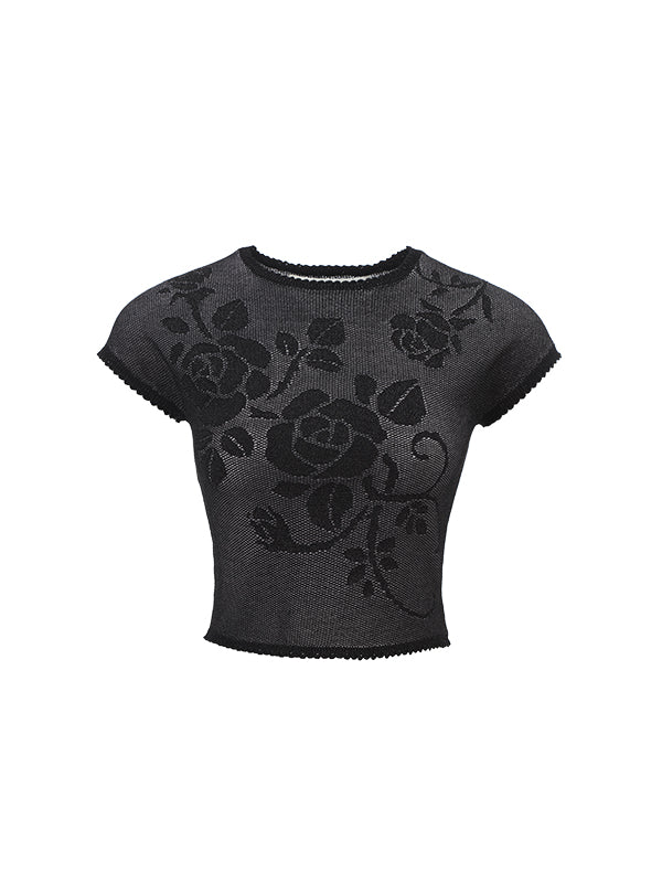 Rose Lace Cutout T-shirt