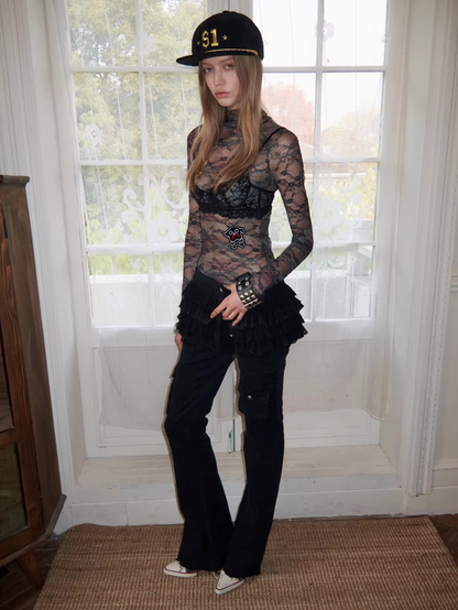 Vintage Camouflage Lace Fitted Top