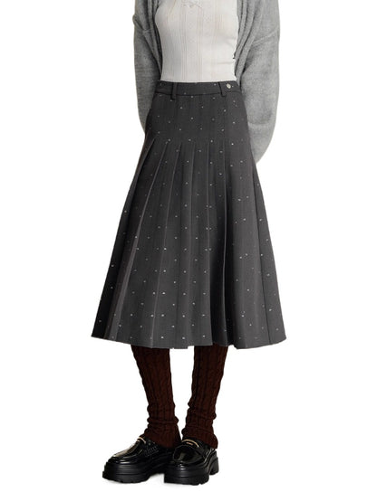 Gray Butterfly Bow Sequin Pleated Skirt