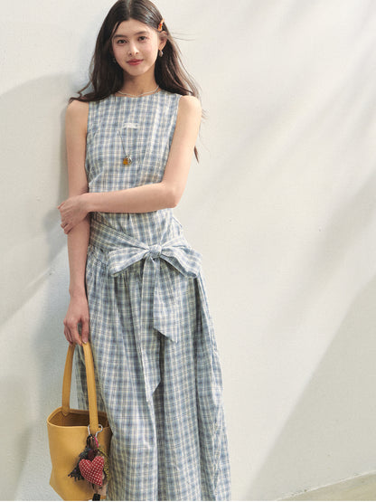 Belted Waist Checked Vest Dress - CHINASQUAD