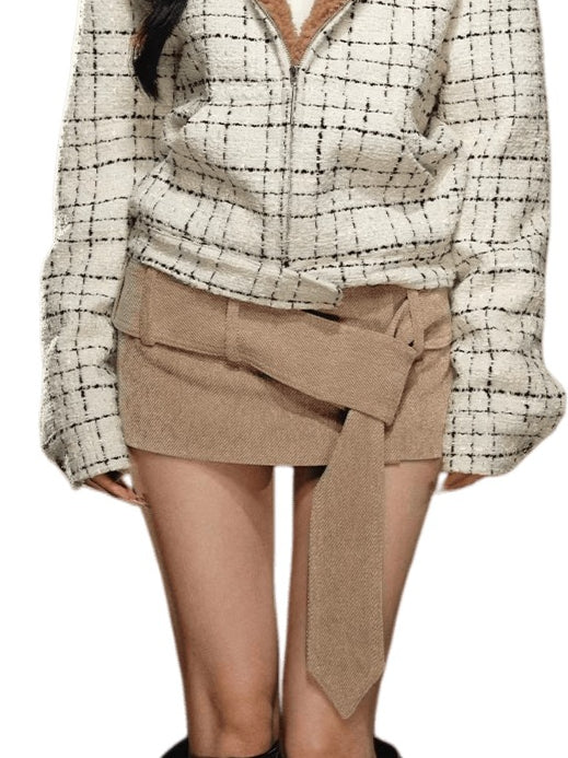 Corduroy Low-Rise Wide Belt Mini Skirt