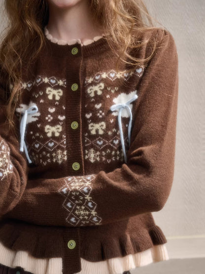 Fair Isle Knit Cardigan &amp; Polka Dot Skirt Set