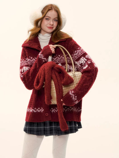 Red Loose Knit Sweater Cardigan