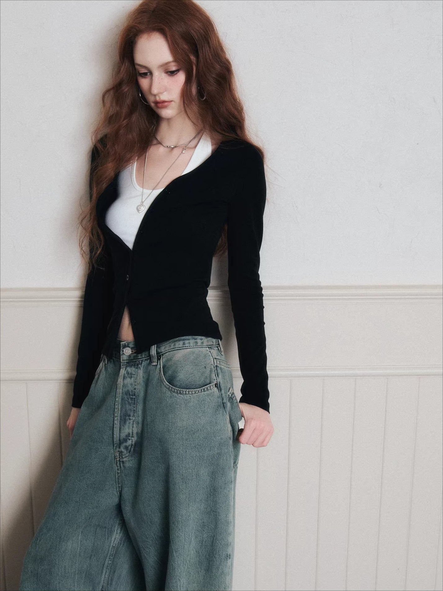 Layered Halter Camisole &amp; Knit Cardigan Set