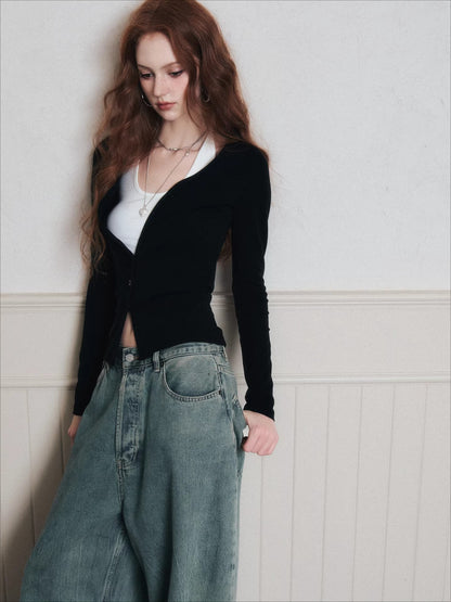 Layered Halter Camisole &amp; Knit Cardigan Set