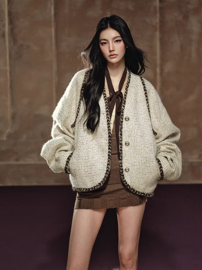 Wool-Blend Batwing Cardigan Jacket