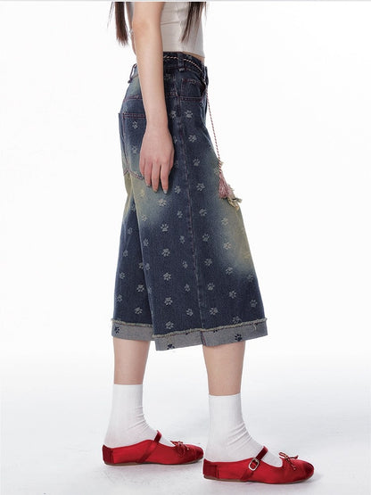 Vintage Washed Cropped Denim Jeans