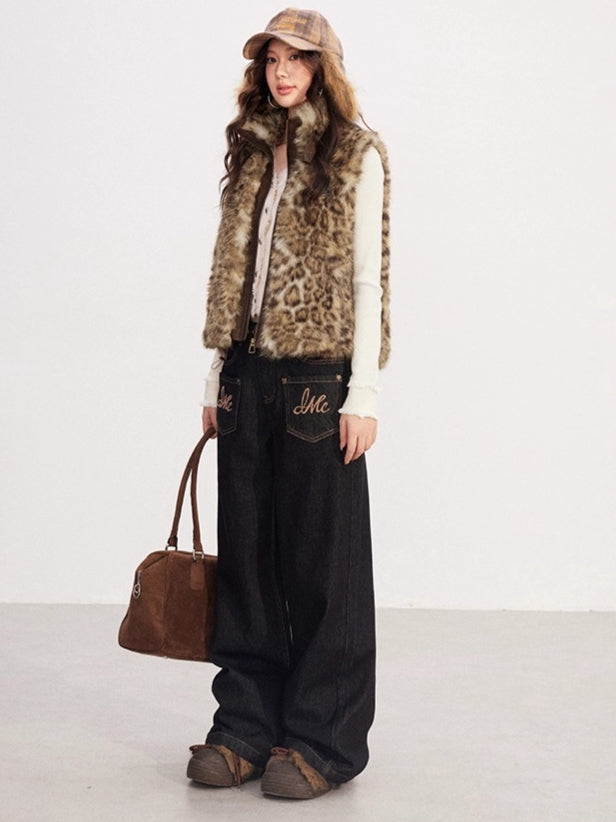 Faux-Fur Panel Vintage Sleeveless Vest