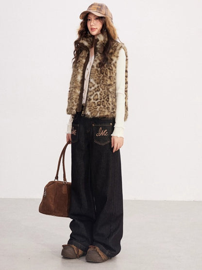 Faux-Fur Panel Vintage Sleeveless Vest