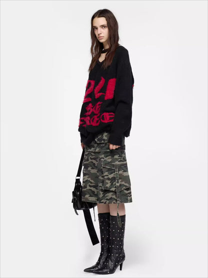 Graphic Oversized Knit Sweater