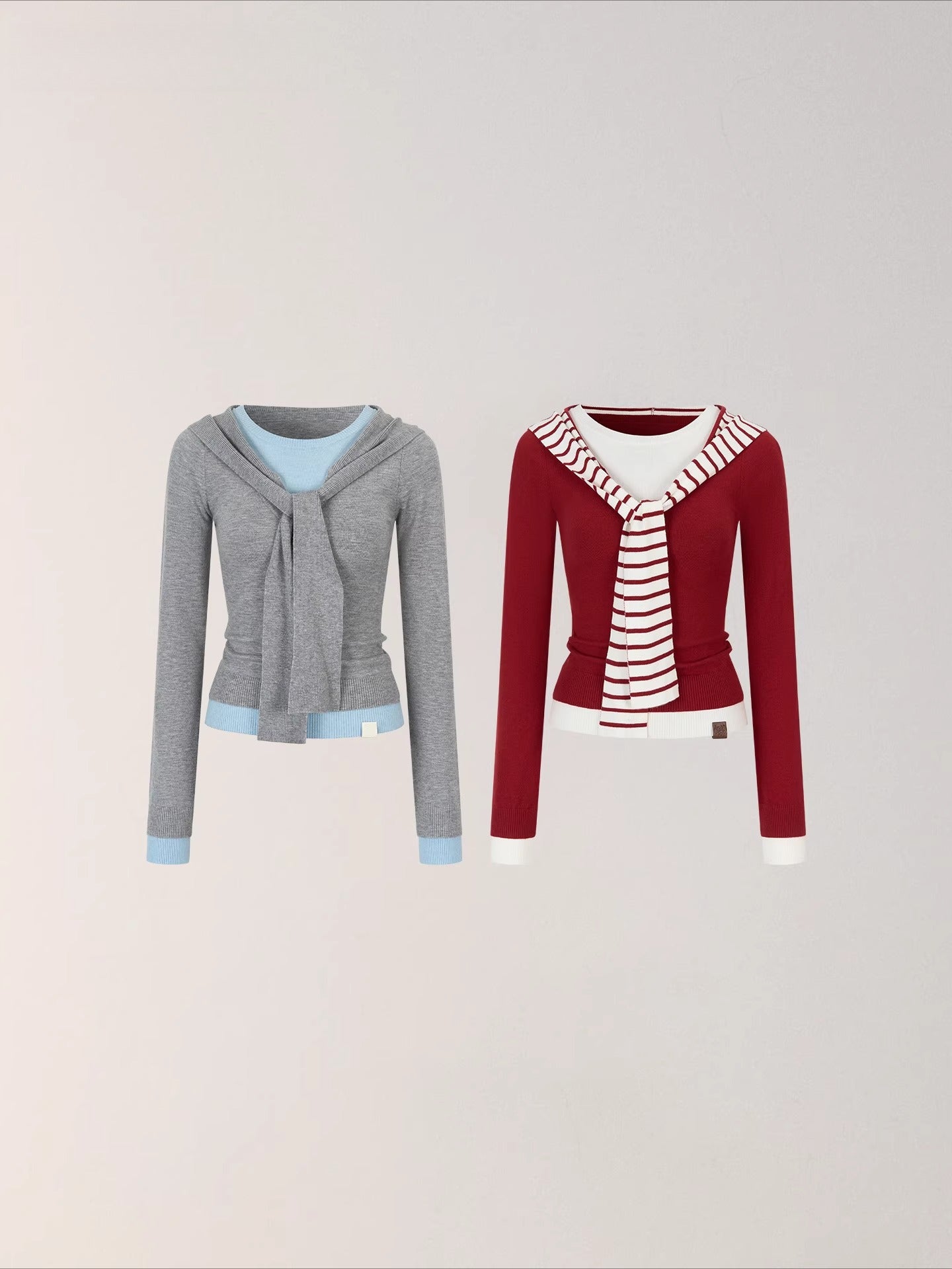 Contrast Hooded Layered Knit Turtleneck