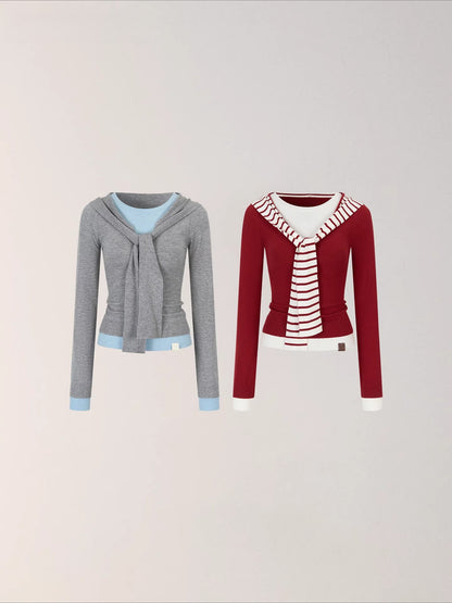 Contrast Hooded Layered Knit Turtleneck