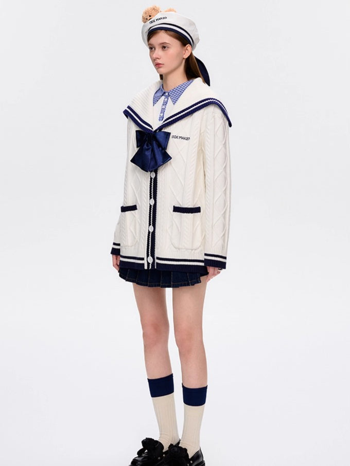 Nautical V-Neck Knit Cardigan