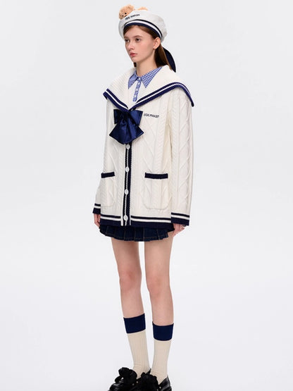 Nautical V-Neck Knit Cardigan