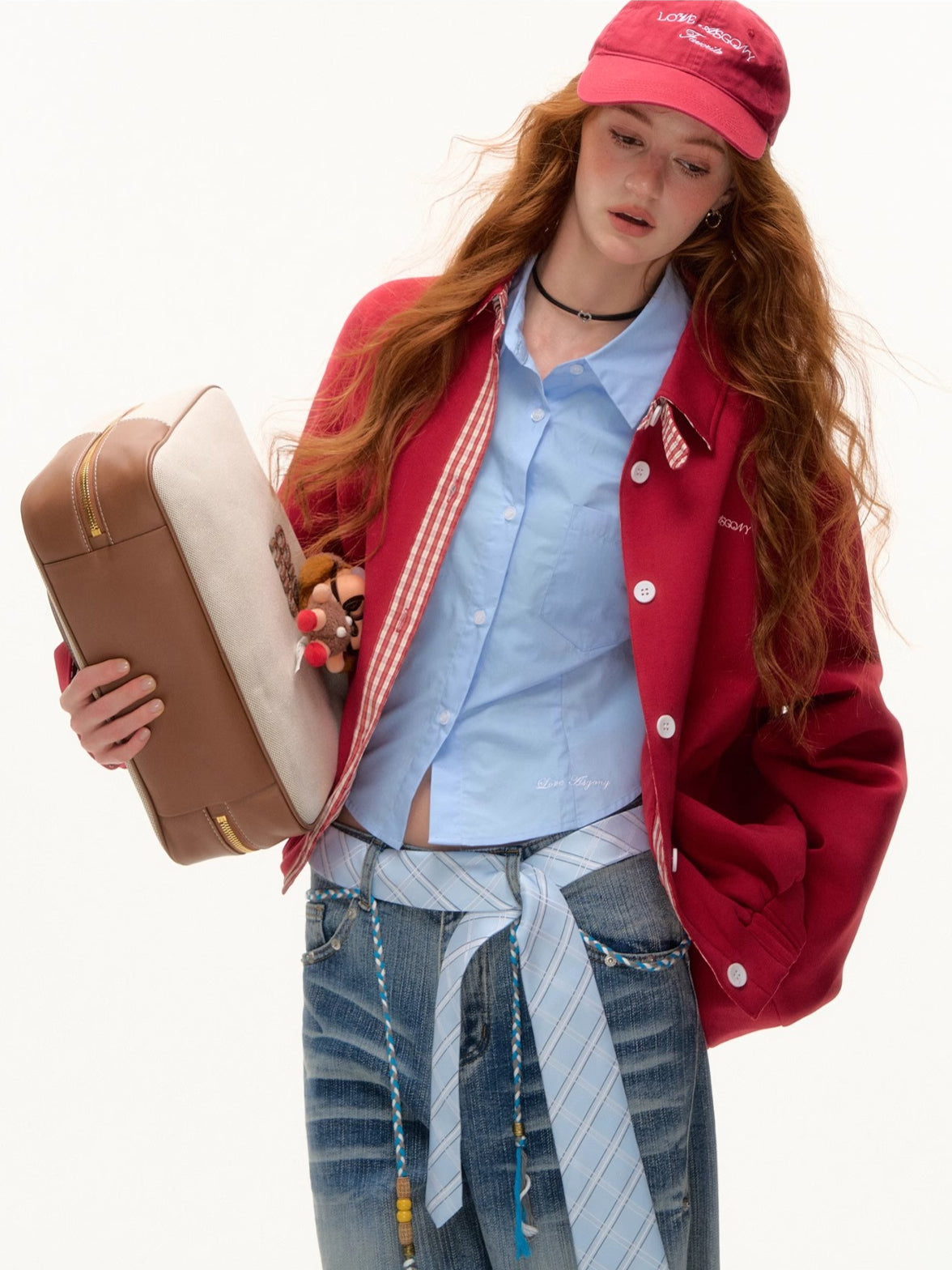 Miu-Style Plaid Patchwork Jacket