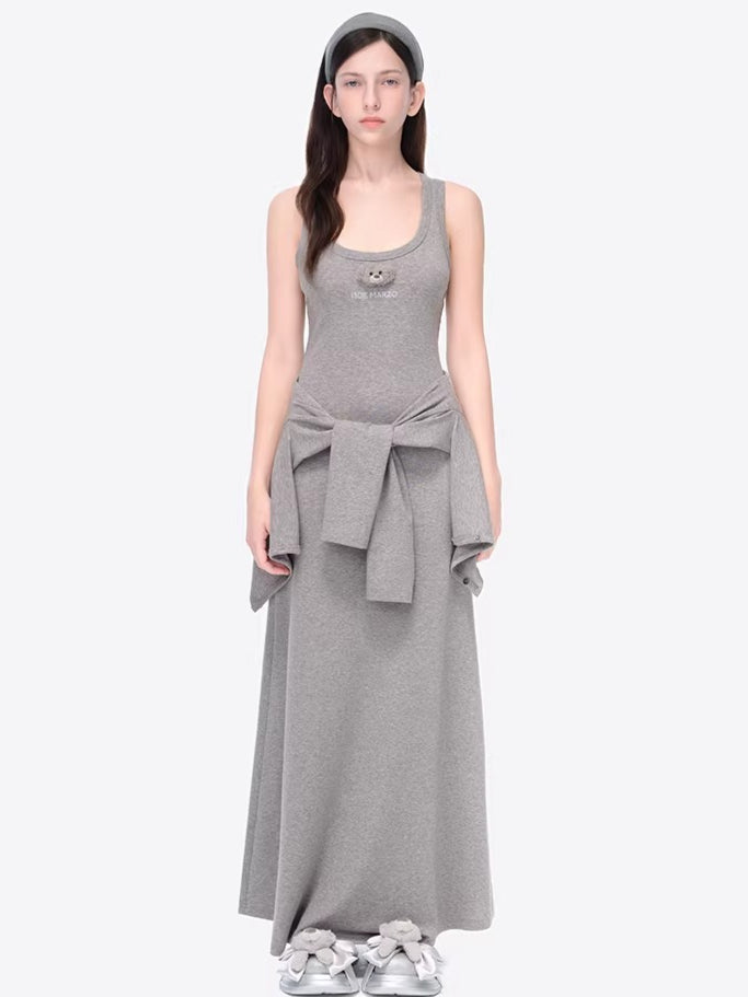 Waist-Tie Cardigan Two-Piece Long Dress Set