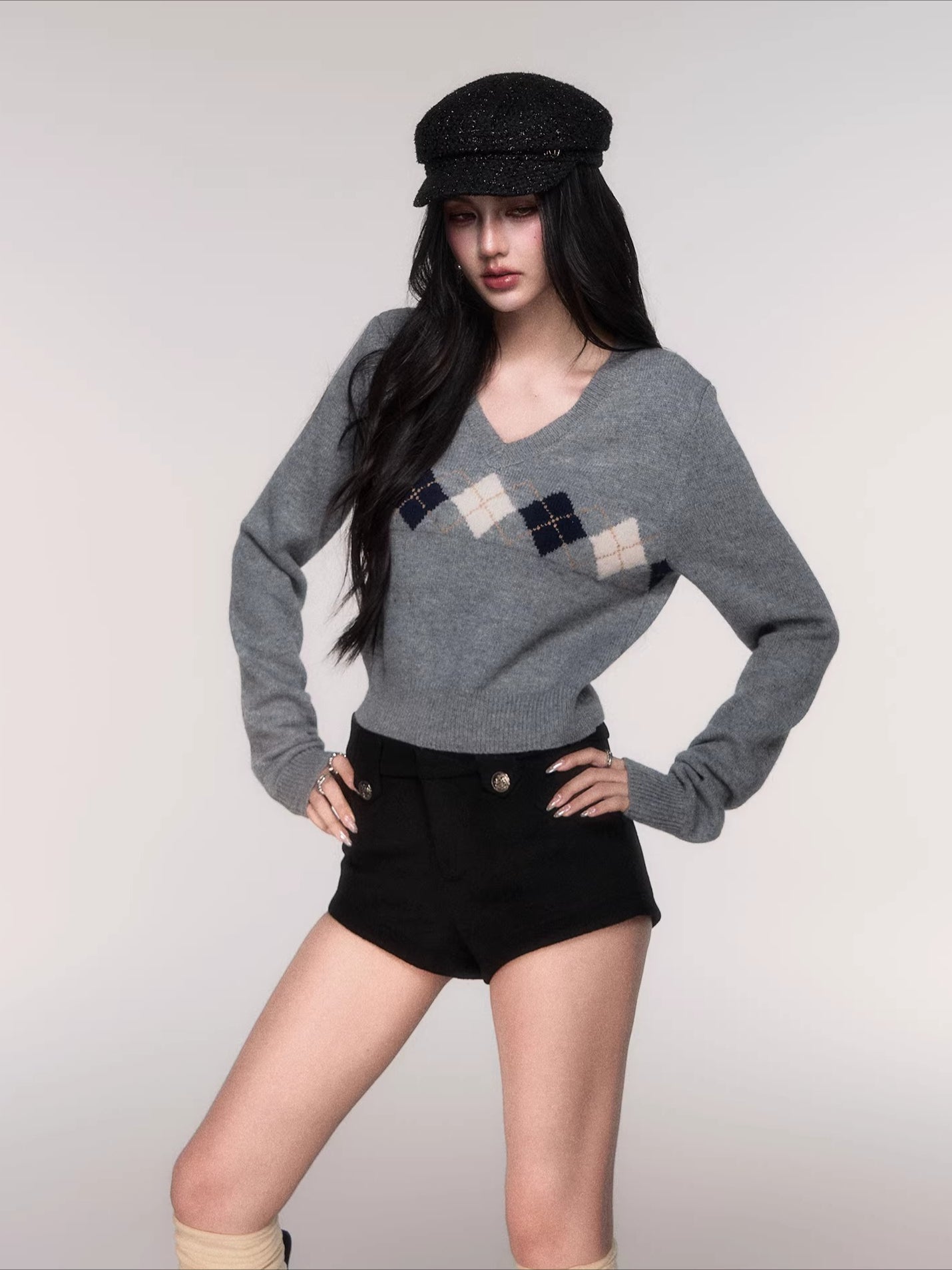 V-Neck Wool-Blend Knit Pullover