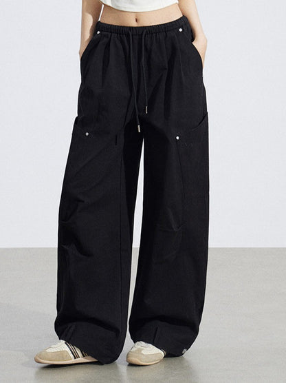Ruched Utility Wide-Leg Cargo Pants