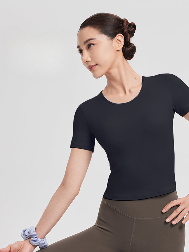 Quick-dry Yoga Short Sleeve T-shirt with Built-in Bra Pad