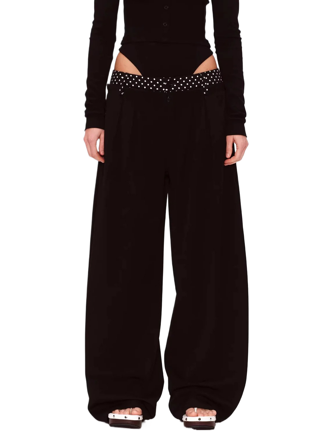 Double-Waist Polka Dot Wide-Leg Trousers