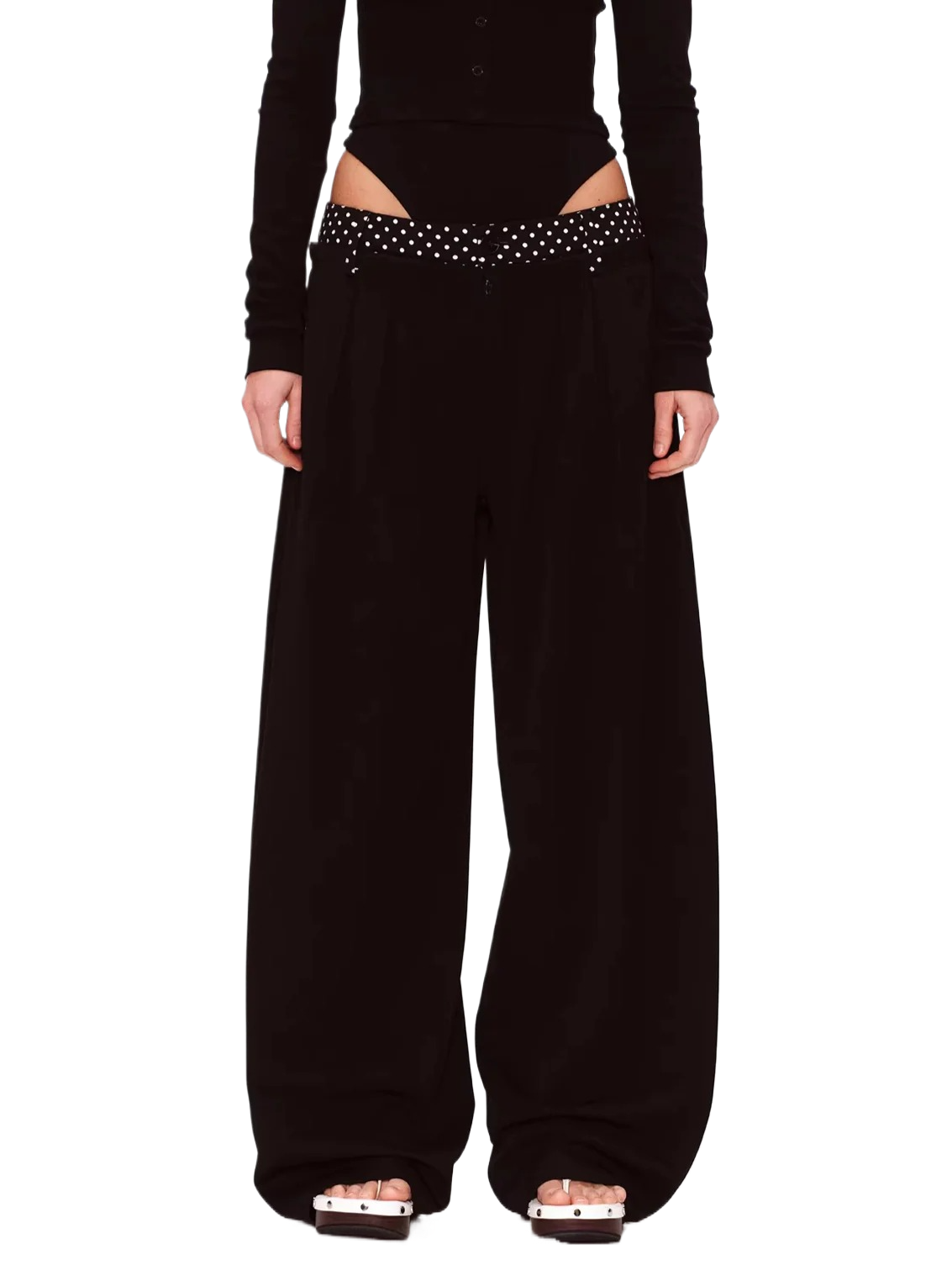 Double-Waist Polka Dot Wide-Leg Trousers