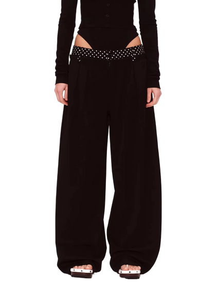 Double-Waist Polka Dot Wide-Leg Trousers