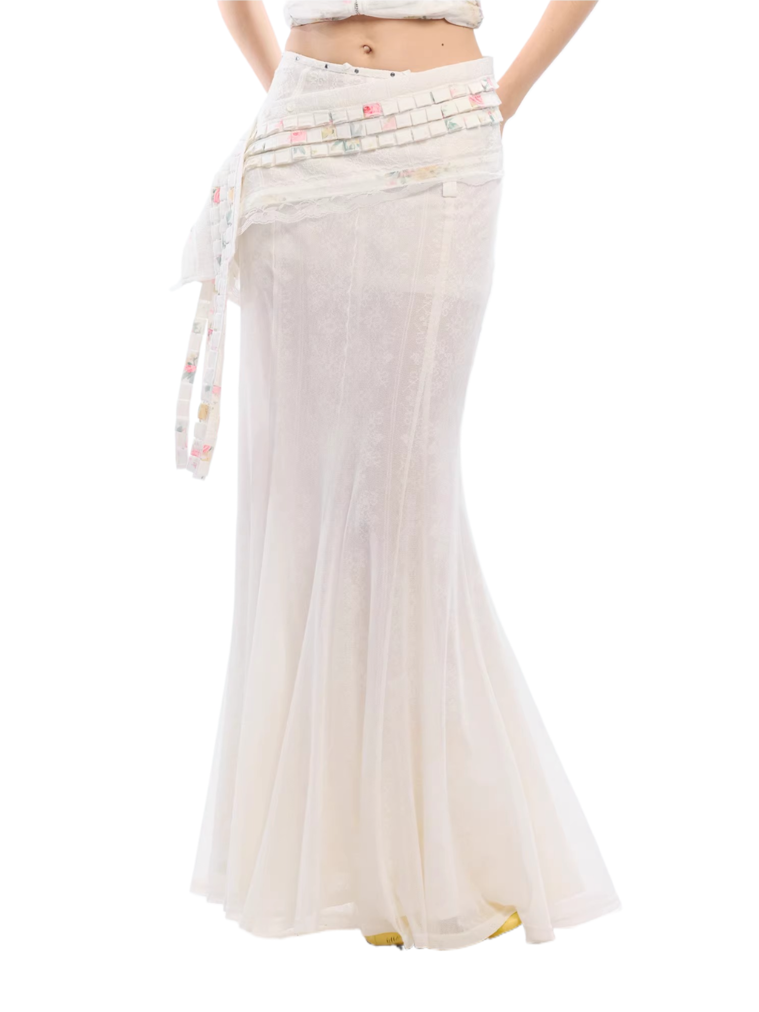 Lyocell Denim Rivet-Detail Fishtail Maxi Skirt