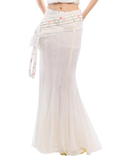 Lyocell Denim Rivet-Detail Fishtail Maxi Skirt