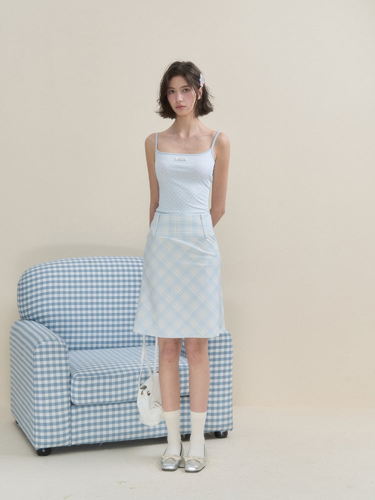 Pink &amp; Blue Plaid A-line Skirt 