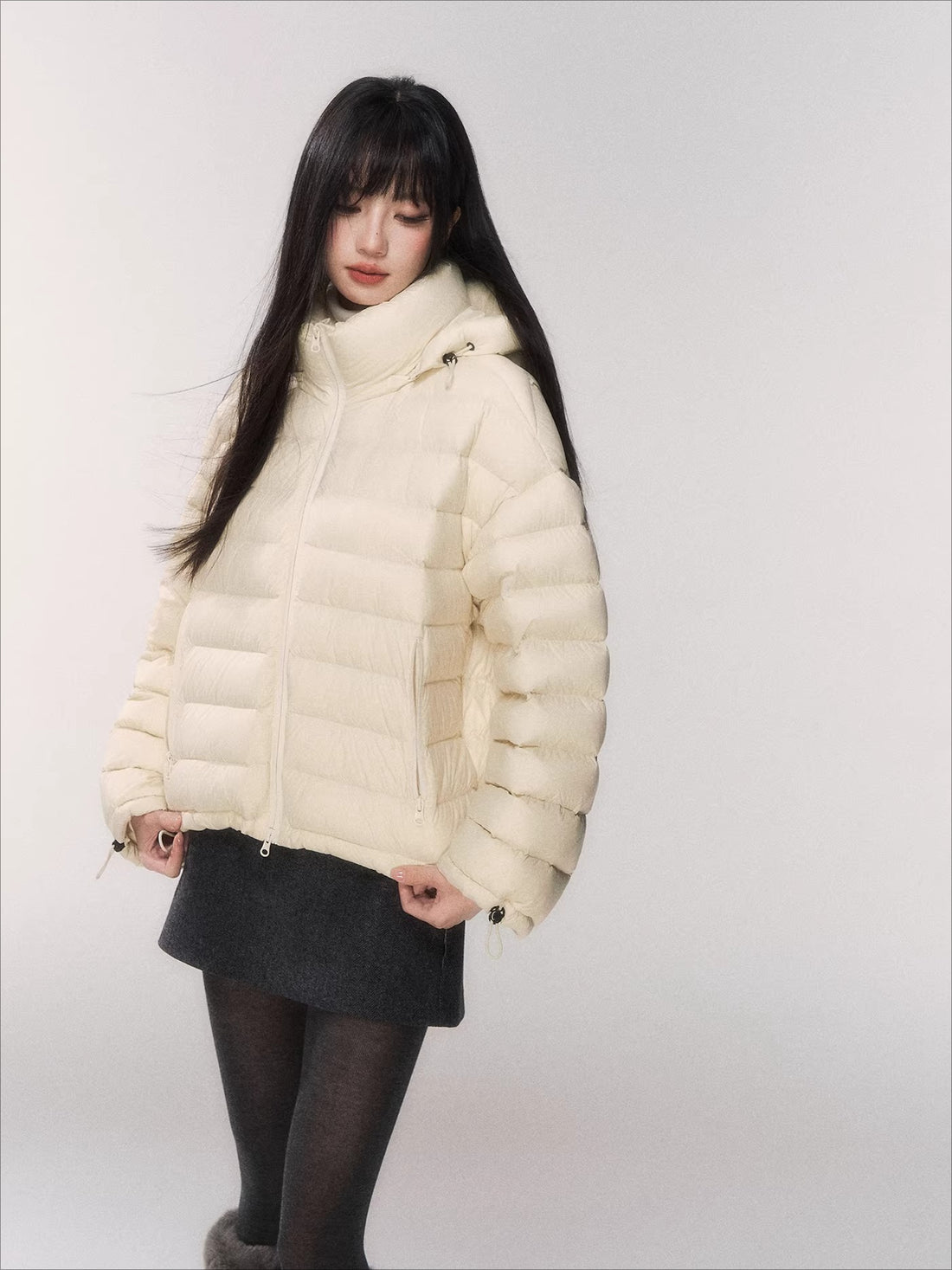 White Duck Down Hooded Puffer Jacket
