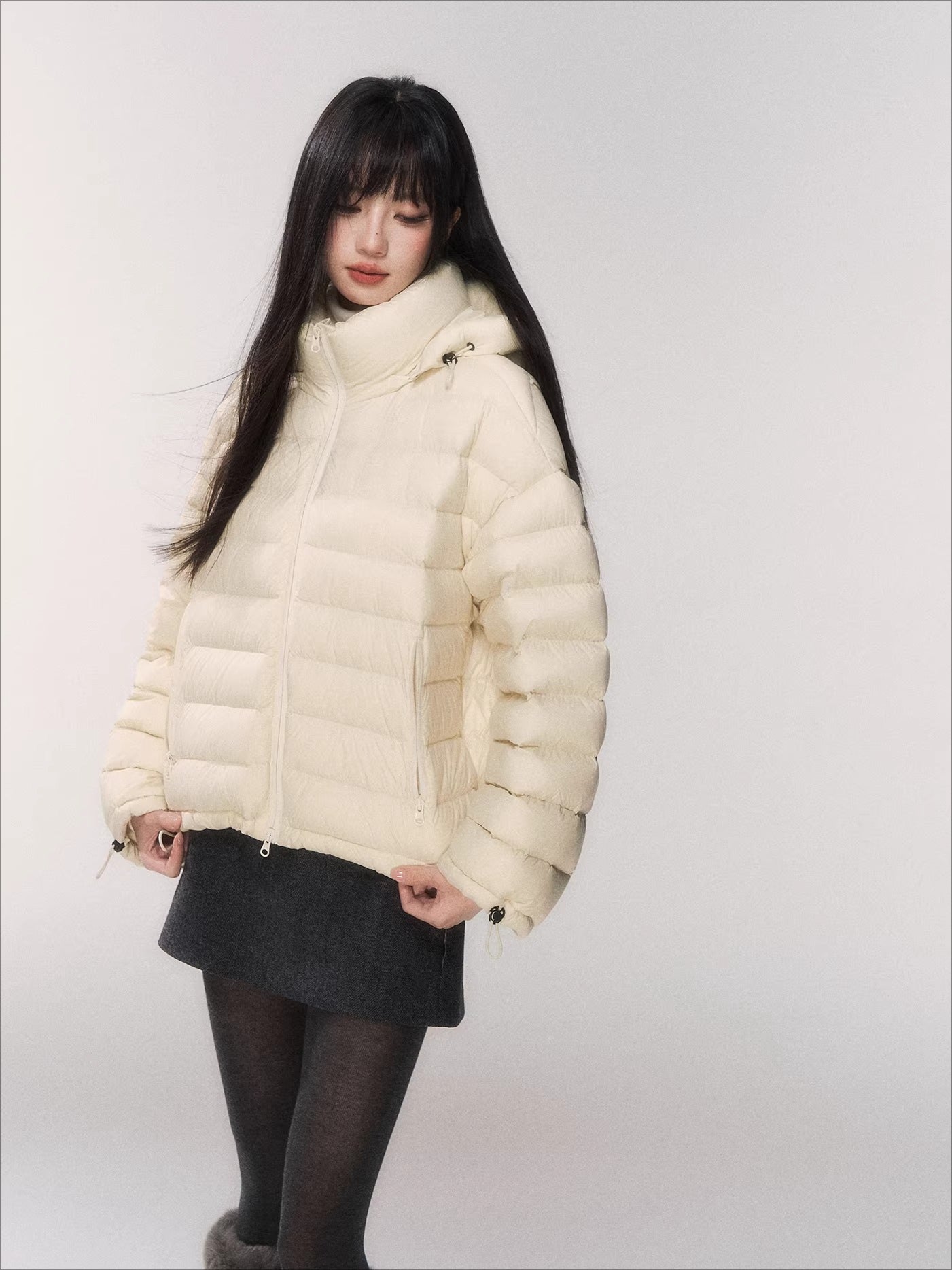 White Duck Down Hooded Puffer Jacket