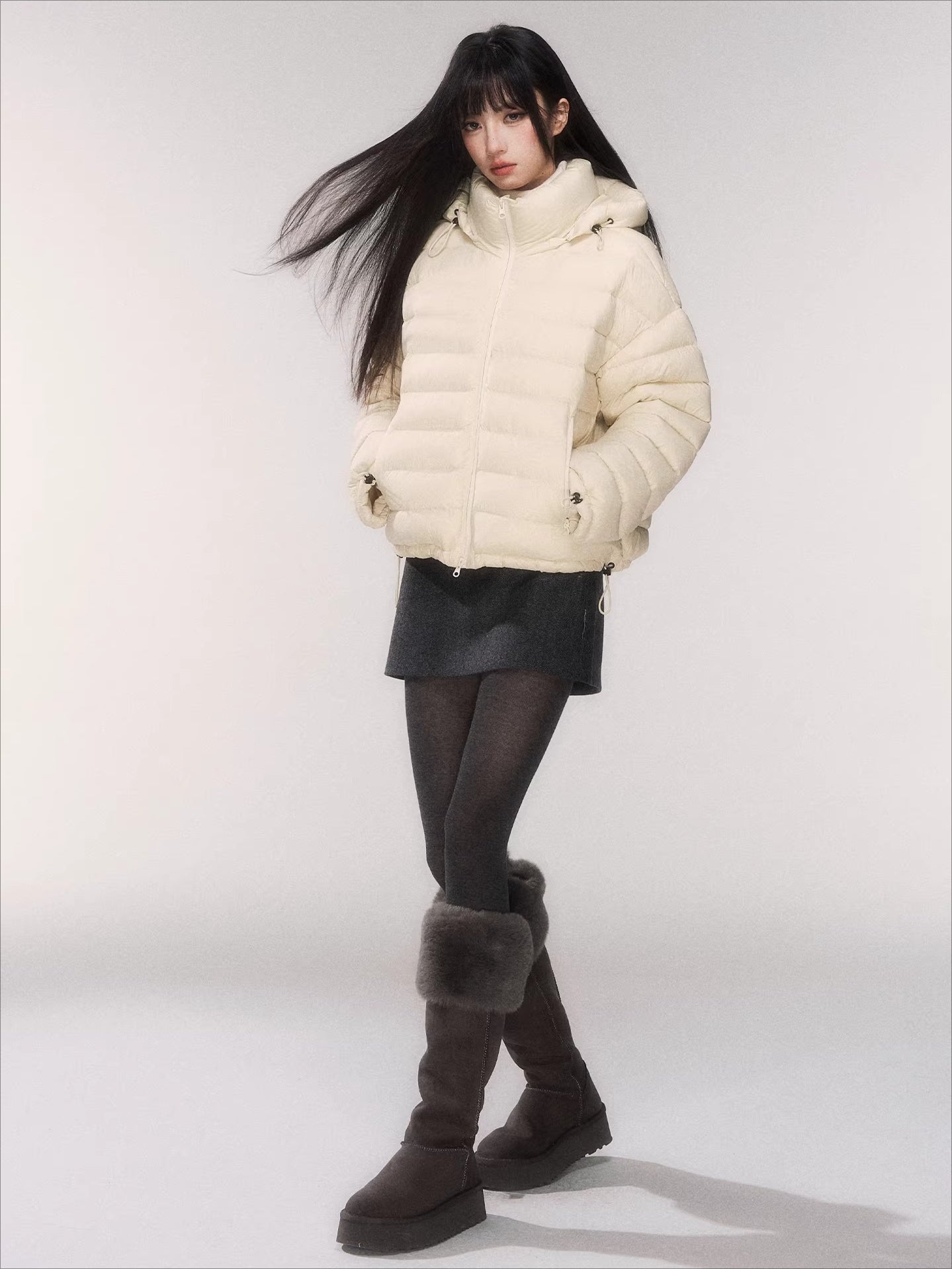 White Duck Down Hooded Puffer Jacket