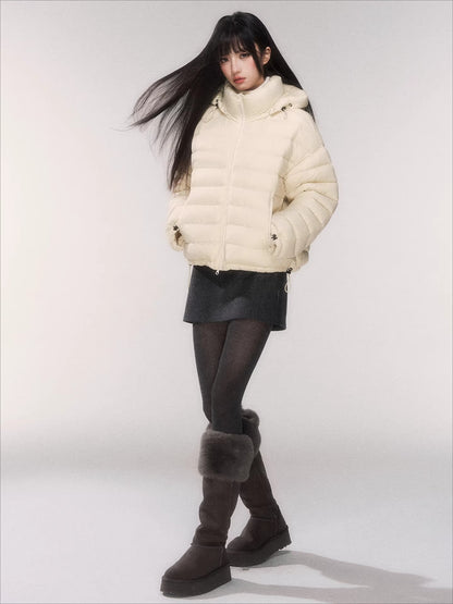 White Duck Down Hooded Puffer Jacket