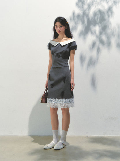 Dark Gray Princess Sleeve Top &amp; skirt set