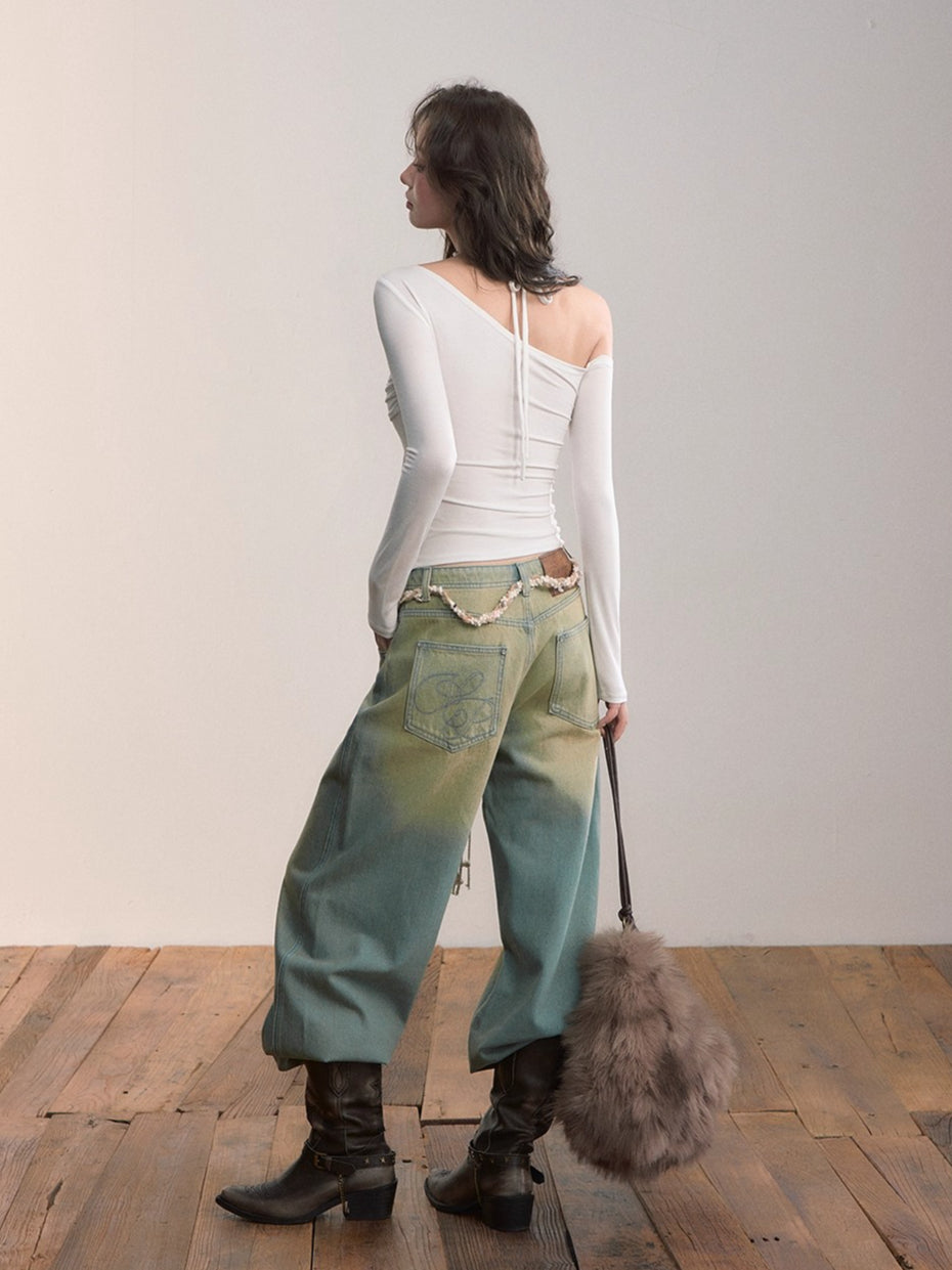 Asymmetric Off-Shoulder Draped Blouse