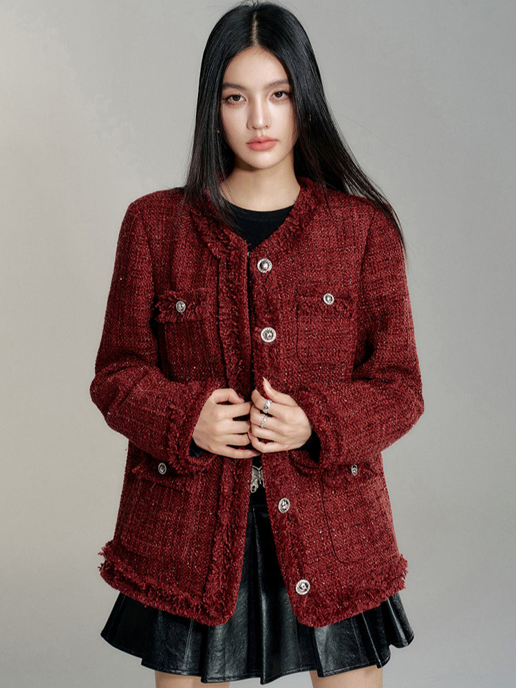 Chanel-Style Wool Outer Layer Down Jacket