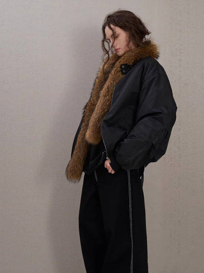 Raccoon Fur Trim Quilted Jacket