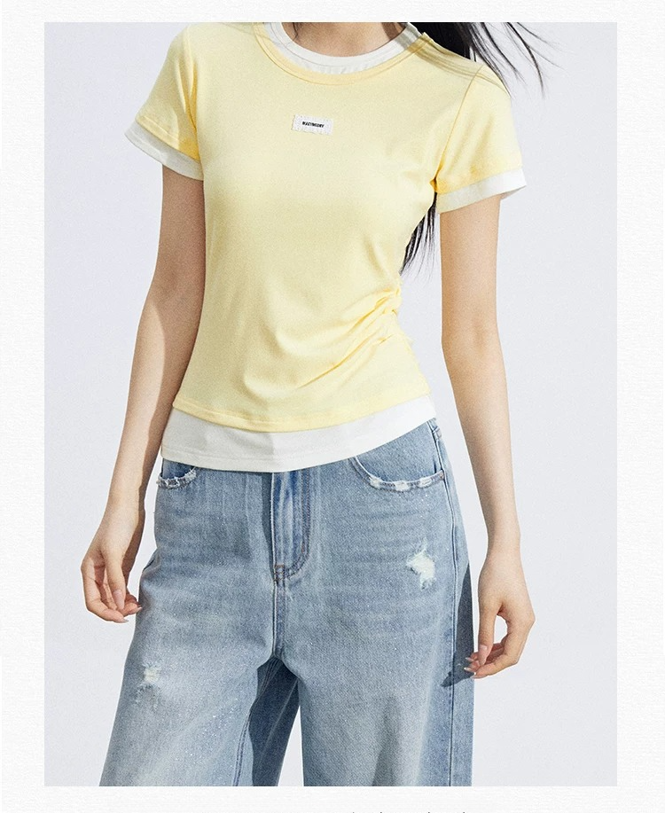 Asymmetric Layered Slim-Fit Short Sleeve T-Shirt