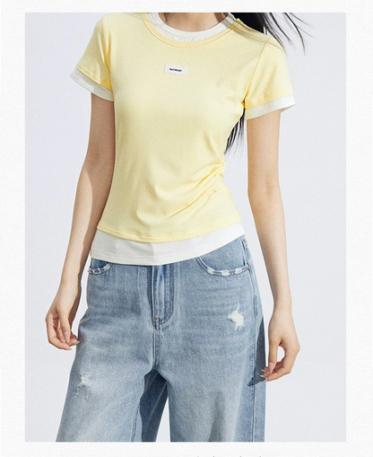 Asymmetric Layered Slim-Fit Short Sleeve T-Shirt